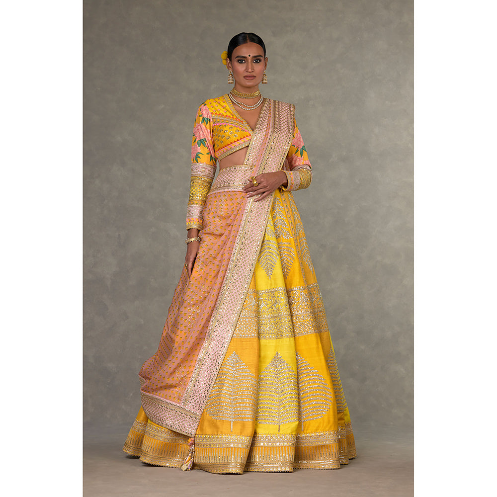 Masaba Yellow Sorbet Paan-Patti Lehenga Choli with Dupatta & Can Can Skirt (Set of 4)