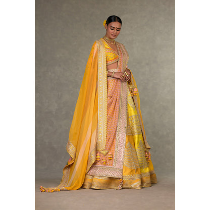 Masaba Yellow Sorbet Paan-Patti Lehenga Choli with 2 Dupatta & Can Can Skirt (Set of 5)