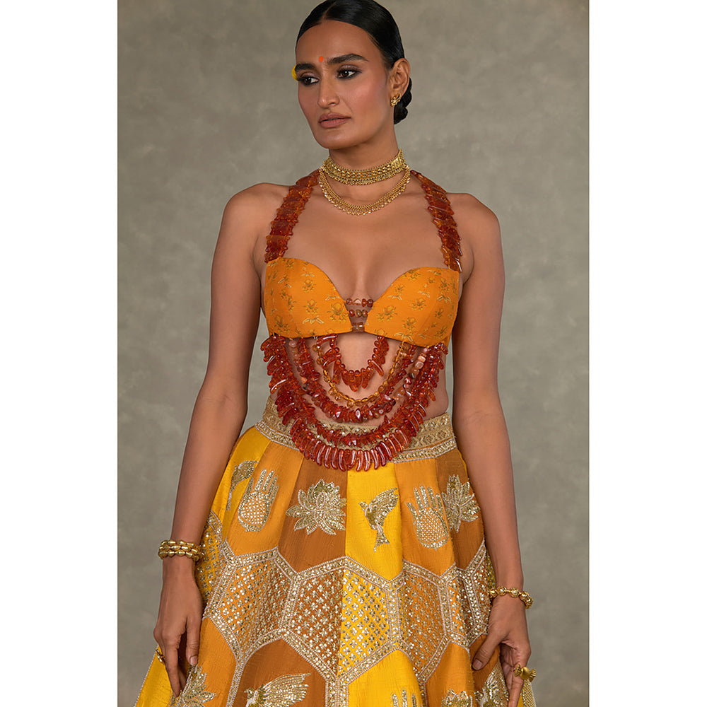 Masaba Ochre Neel-Kamal Lehenga Choli with Dupatta & Can Can Skirt (Set of 4)