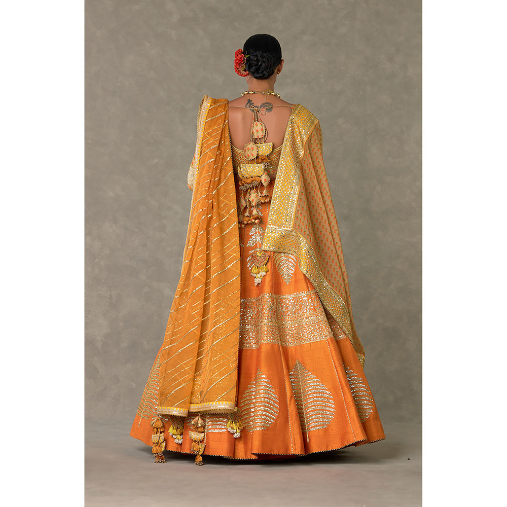 Masaba Rust Paan-Patti Lehenga Choli with 2 Dupatta & Can Can Skirt (Set of 5)