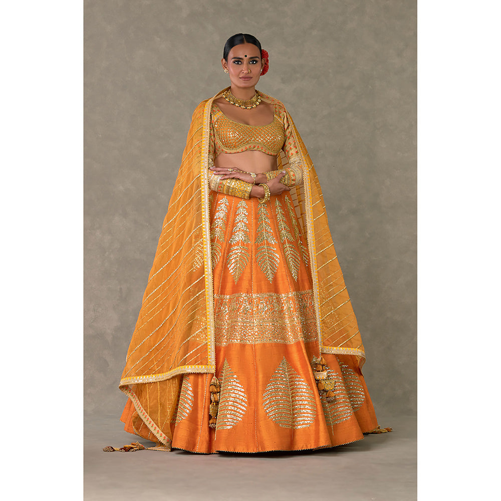 Masaba Rust Paan-Patti Lehenga Choli with 2 Dupatta & Can Can Skirt (Set of 5)