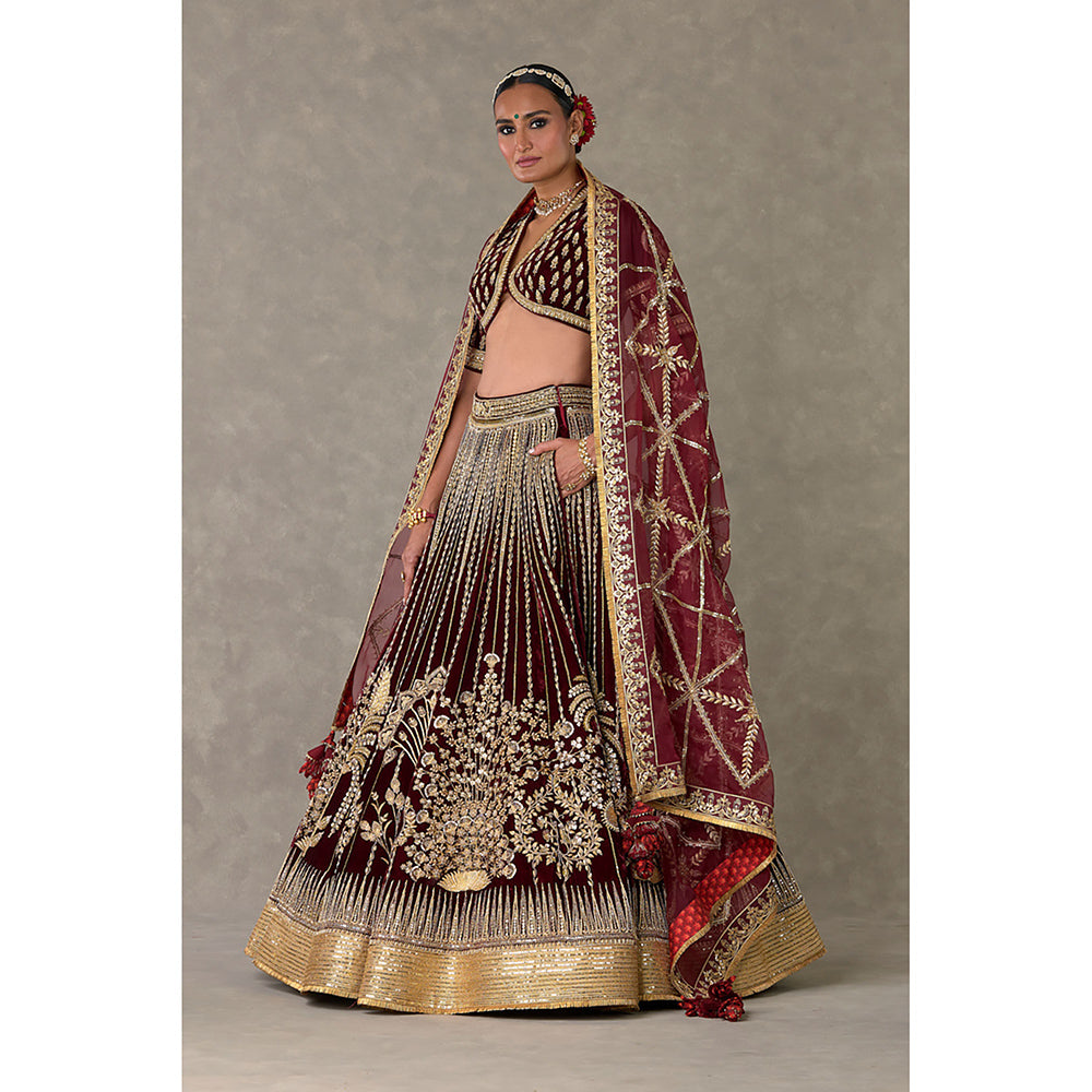 Masaba Wine Dil-Chidiya Lehenga Choli with Dupatta & Can Can Skirt (Set of 4)