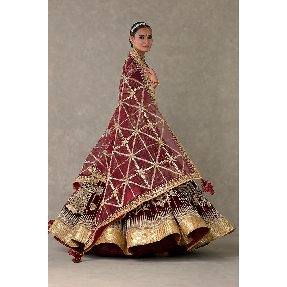 Masaba Wine Dil-Chidiya Lehenga Choli with Dupatta & Can Can Skirt (Set of 4)