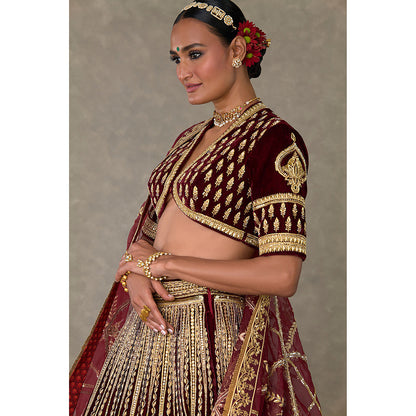 Masaba Wine Dil-Chidiya Lehenga Choli with Dupatta & Can Can Skirt (Set of 4)