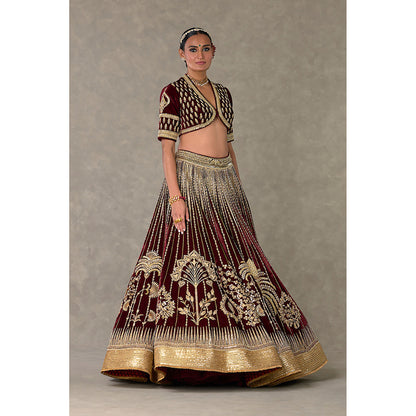 Masaba Wine Dil-Chidiya Lehenga Choli with Dupatta & Can Can Skirt (Set of 4)