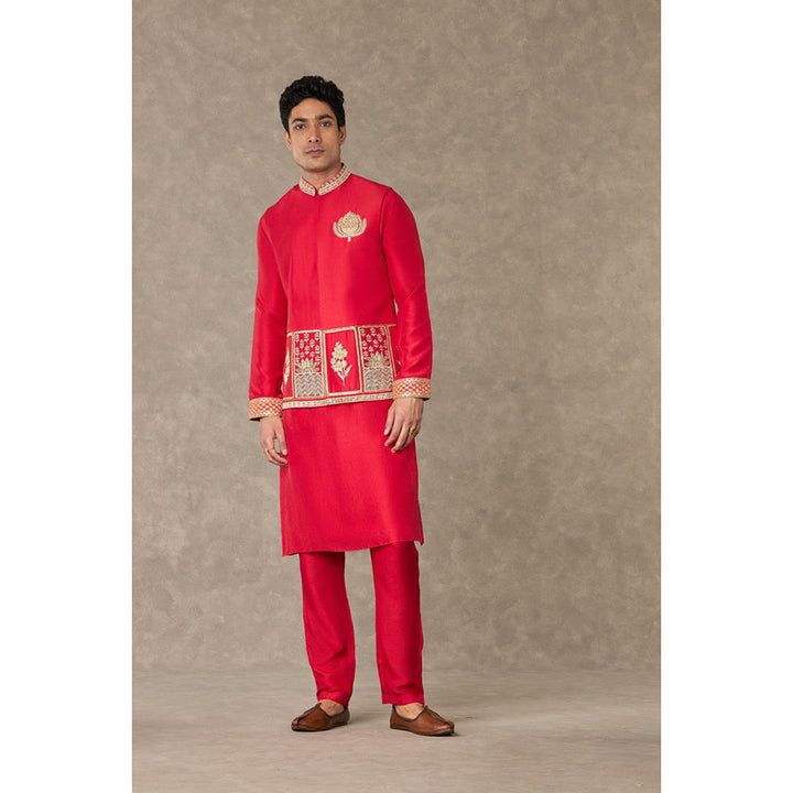 Masaba Red Anar Embroidered Kurta with Pant & Nehru Jacket (Set of 3)