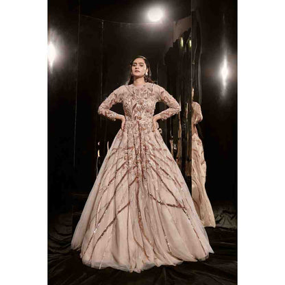 Masumi Mewawalla Nude Embroidered Gown