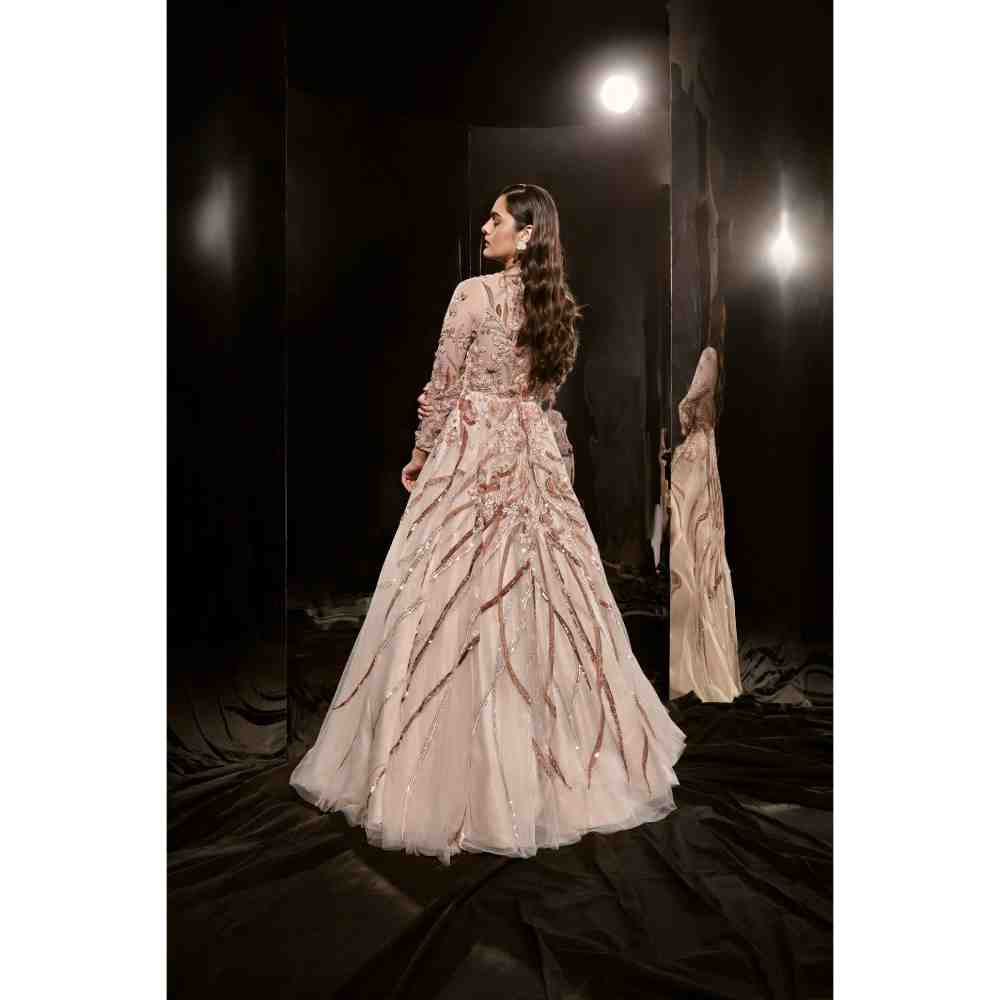 Masumi Mewawalla Nude Embroidered Gown
