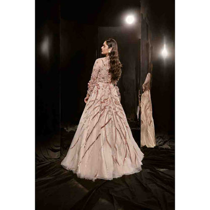 Masumi Mewawalla Nude Embroidered Gown