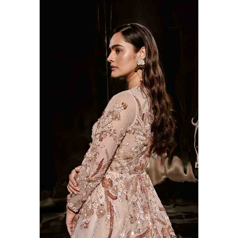 Masumi Mewawalla Nude Embroidered Gown