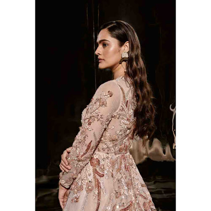 Masumi Mewawalla Nude Embroidered Gown