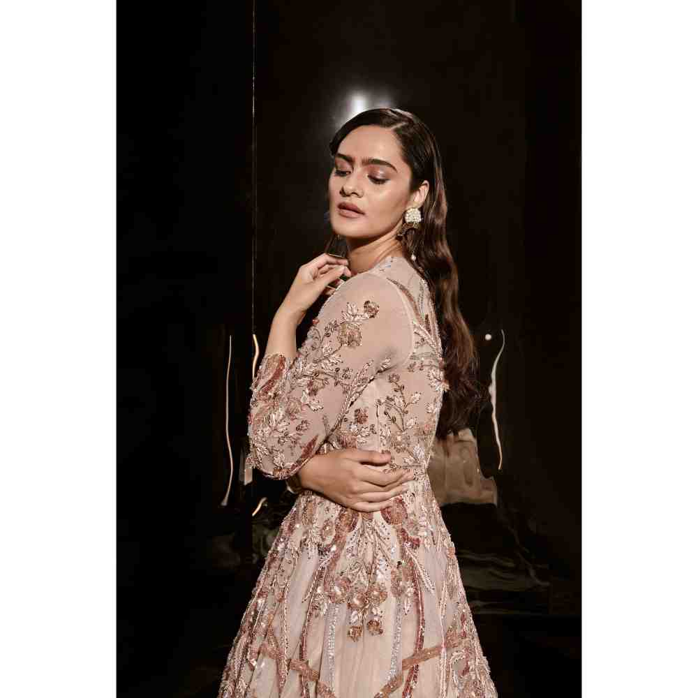 Masumi Mewawalla Nude Embroidered Gown