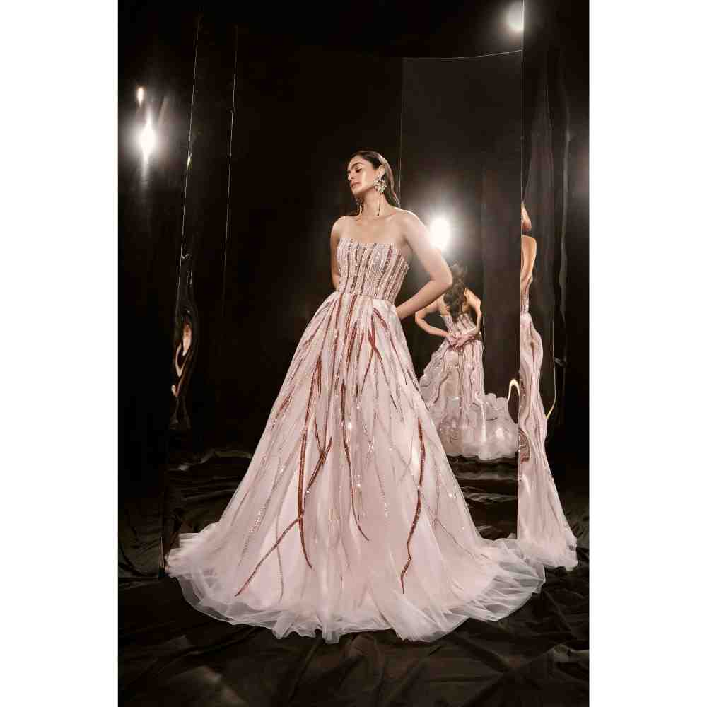 Masumi Mewawalla Pink Embroidered Gown