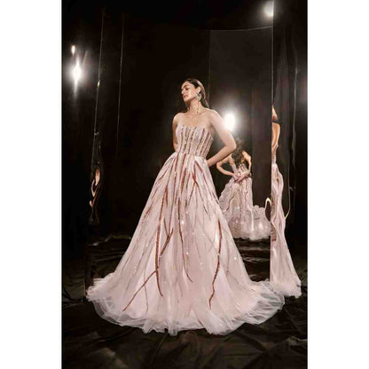 Masumi Mewawalla Pink Embroidered Gown