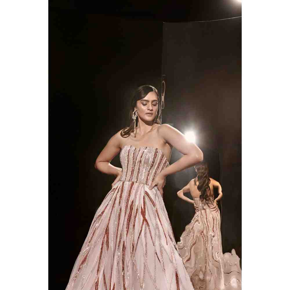 Masumi Mewawalla Pink Embroidered Gown