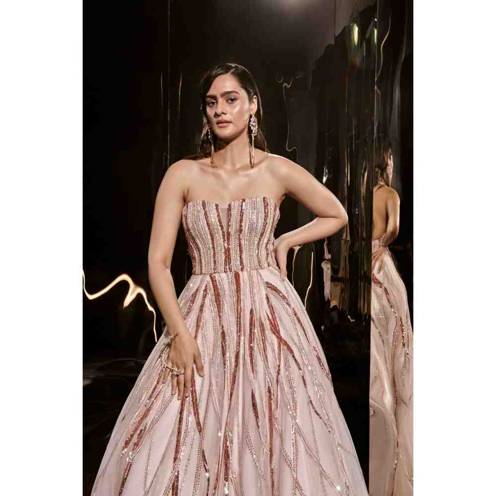Masumi Mewawalla Pink Embroidered Gown