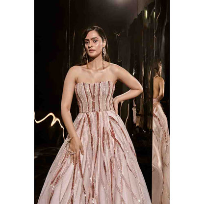 Masumi Mewawalla Pink Embroidered Gown