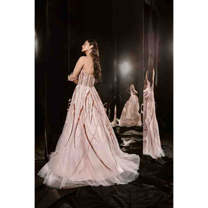 Masumi Mewawalla Pink Embroidered Gown