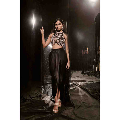 Masumi Mewawalla Black Embroidered Dhoti with Blouse and Cape (Set of 2)