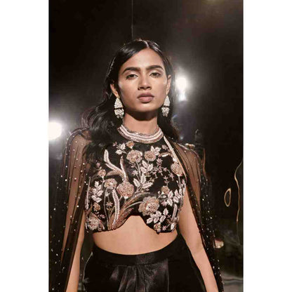 Masumi Mewawalla Black Embroidered Dhoti with Blouse and Cape (Set of 2)