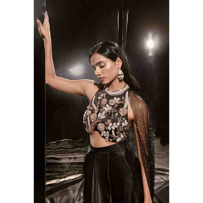 Masumi Mewawalla Black Embroidered Dhoti with Blouse and Cape (Set of 2)