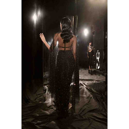 Masumi Mewawalla Black Embroidered Dhoti with Blouse and Cape (Set of 2)