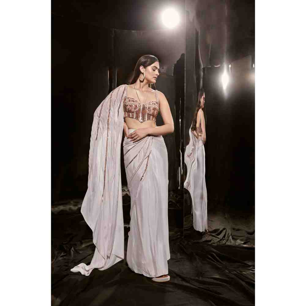 Masumi Mewawalla Lilac Embroidered Drape Saree with Corset Blouse