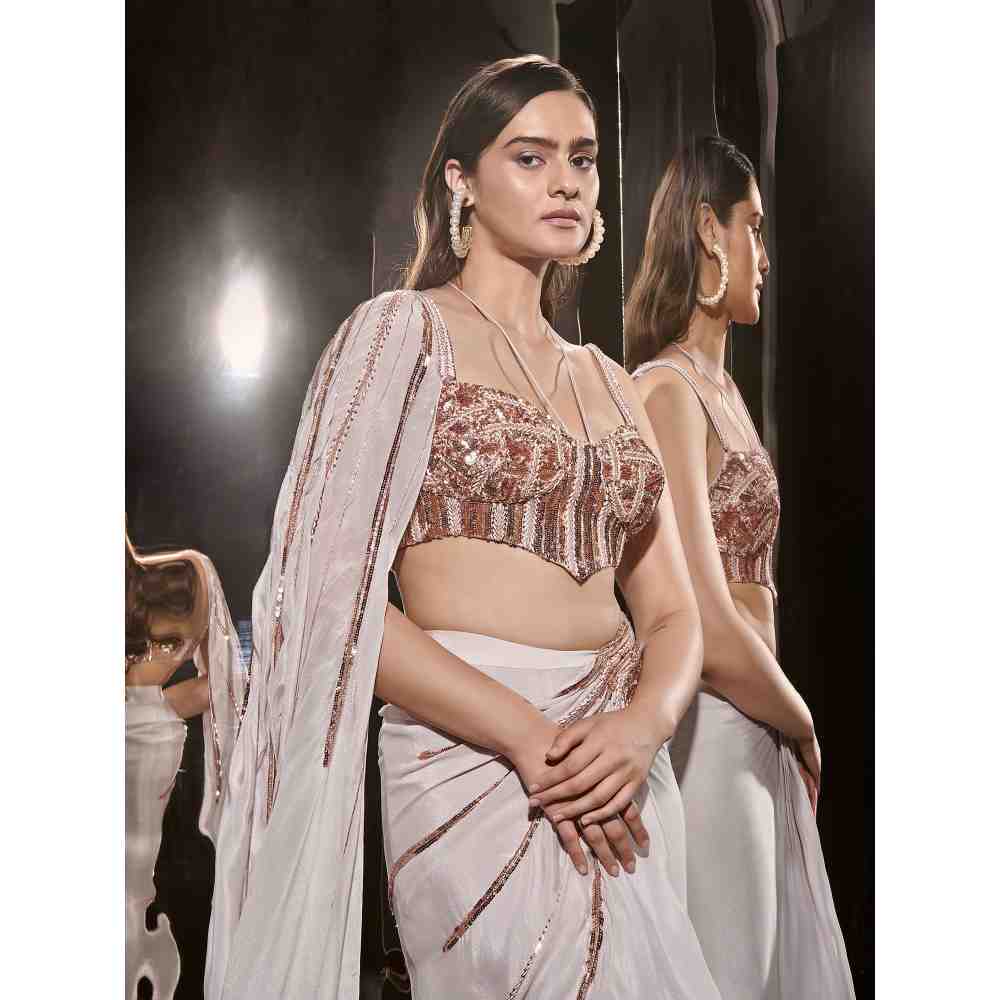 Masumi Mewawalla Lilac Embroidered Drape Saree with Corset Blouse