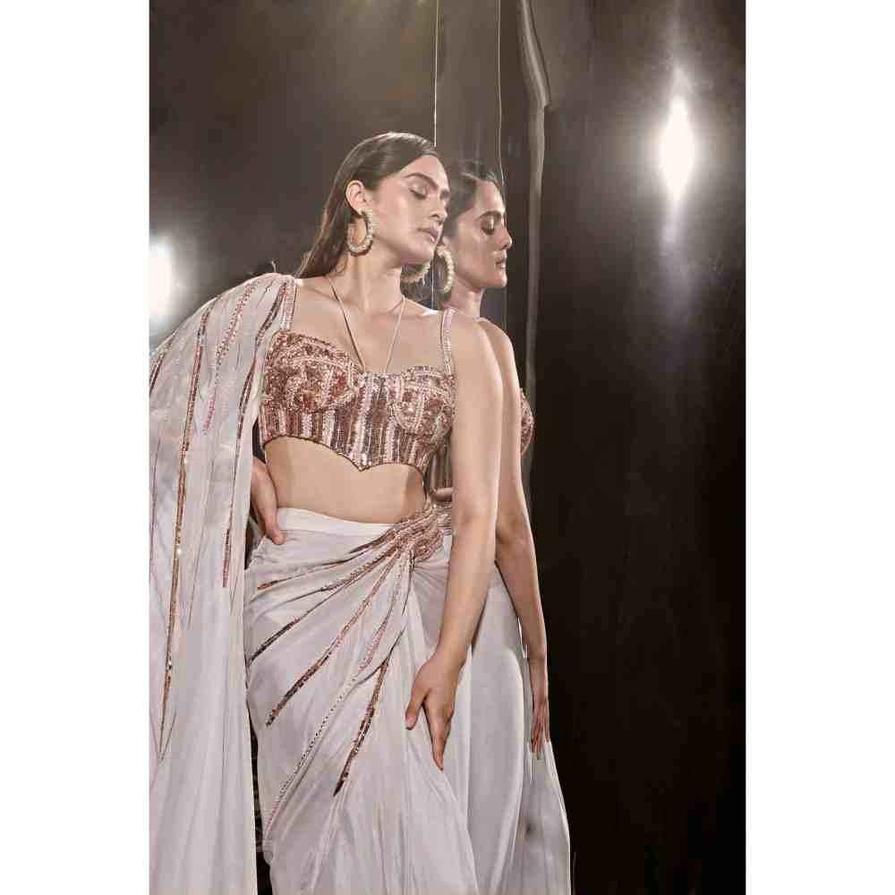 Masumi Mewawalla Lilac Embroidered Drape Saree with Corset Blouse