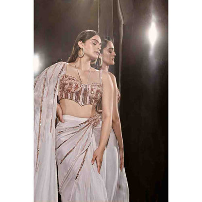 Masumi Mewawalla Lilac Embroidered Drape Saree with Corset Blouse