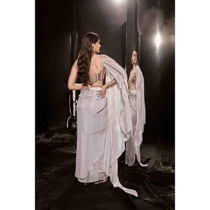 Masumi Mewawalla Lilac Embroidered Drape Saree with Corset Blouse