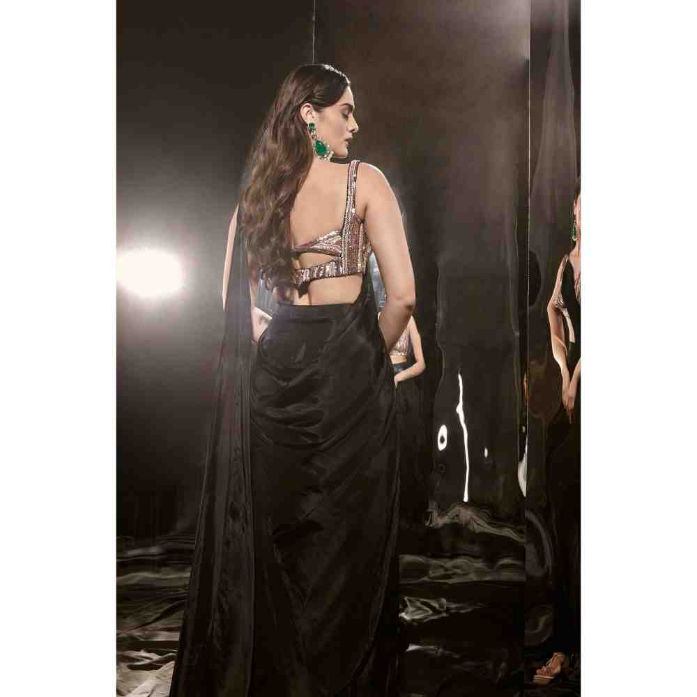 Masumi Mewawalla Black Embroidered Pre-Draped Saree with Corset Blouse
