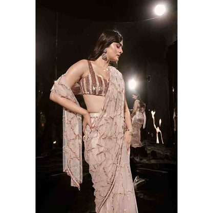Masumi Mewawalla Pinkish Nude Embroidered Saree with Stitched Blouse