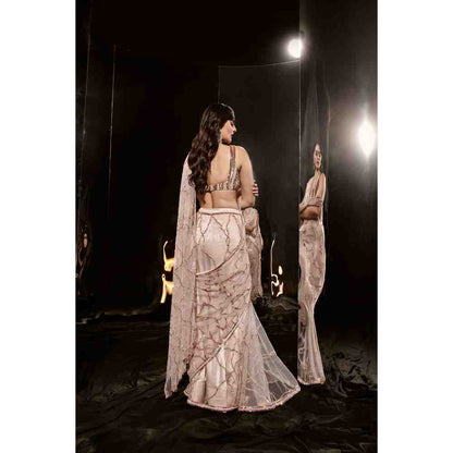 Masumi Mewawalla Pinkish Nude Embroidered Saree with Stitched Blouse
