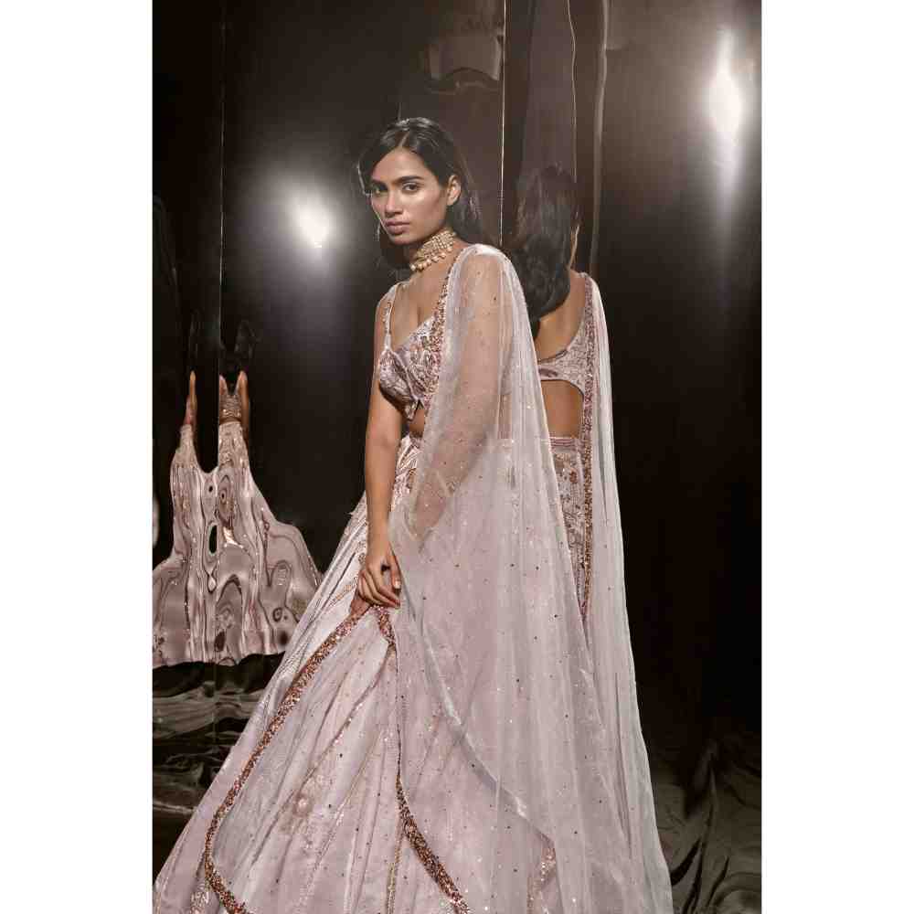 Masumi Mewawalla Lilac Embroidered Lehenga with Blouse (Set of 3)