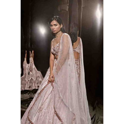 Masumi Mewawalla Lilac Embroidered Lehenga with Blouse (Set of 3)