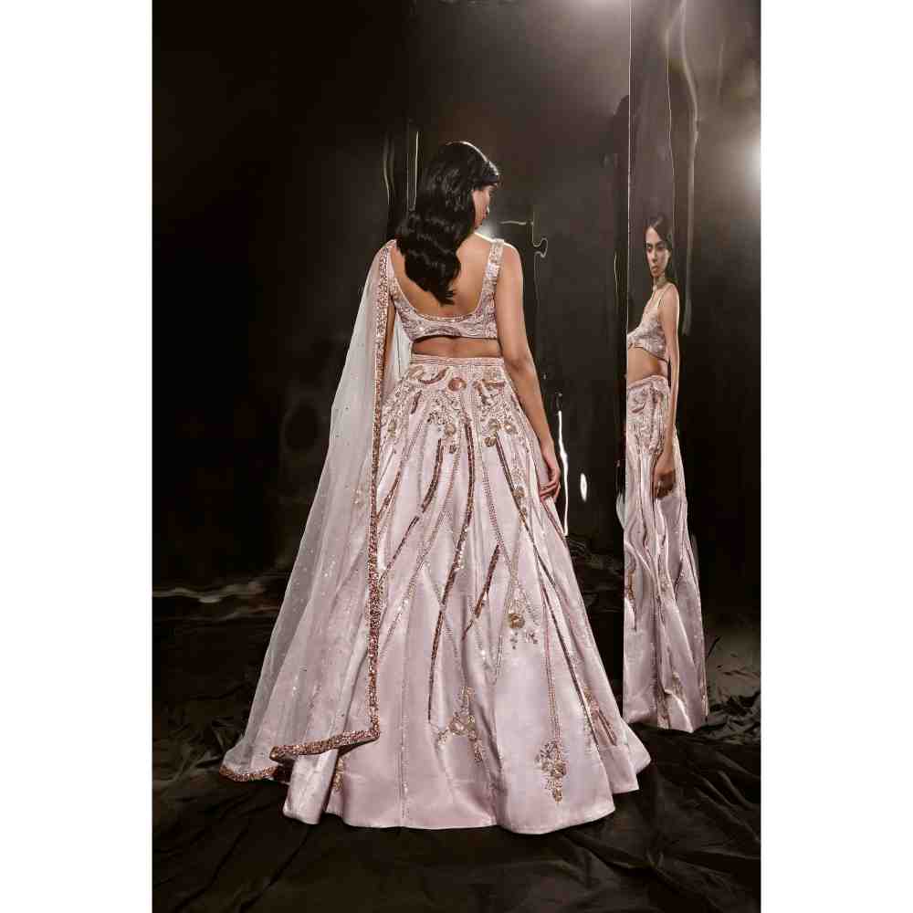 Masumi Mewawalla Lilac Embroidered Lehenga with Blouse (Set of 3)