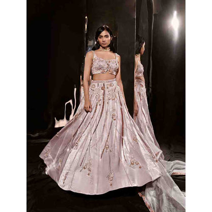 Masumi Mewawalla Lilac Embroidered Lehenga with Blouse (Set of 3)