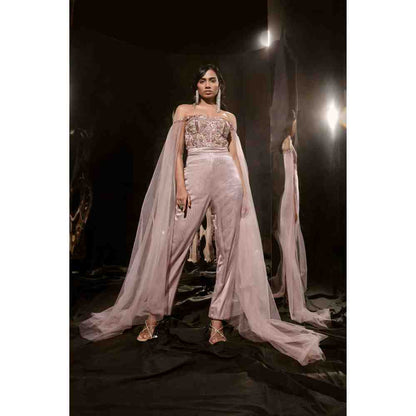 Masumi Mewawalla Brown Embroidered Jumpsuit with Drape