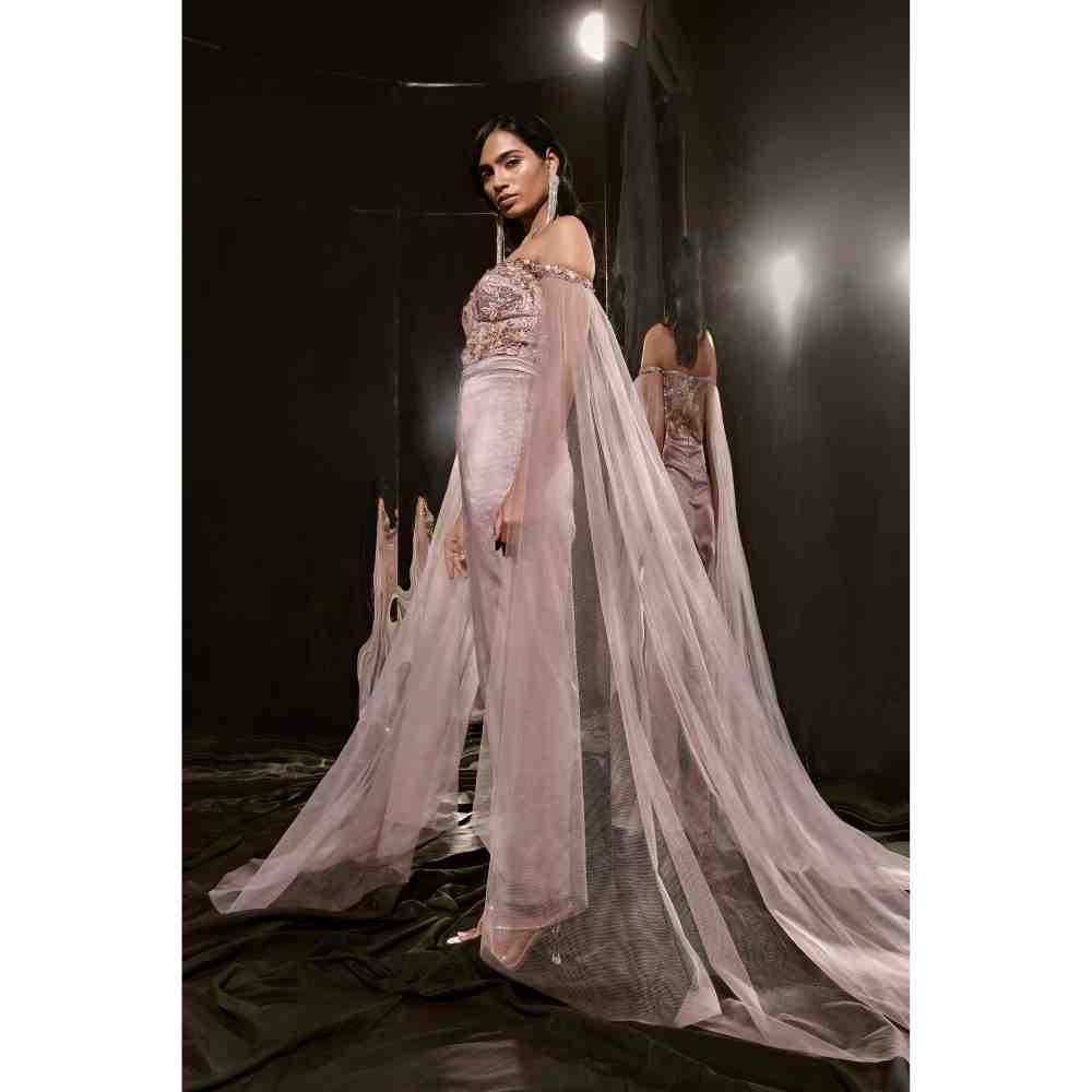 Masumi Mewawalla Brown Embroidered Jumpsuit with Drape