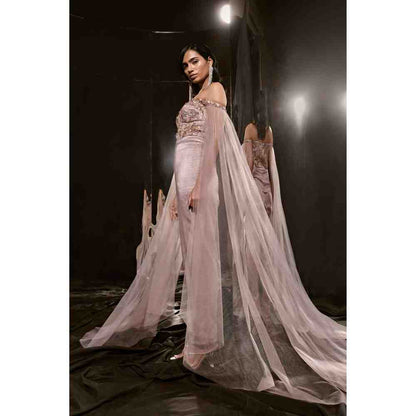 Masumi Mewawalla Brown Embroidered Jumpsuit with Drape