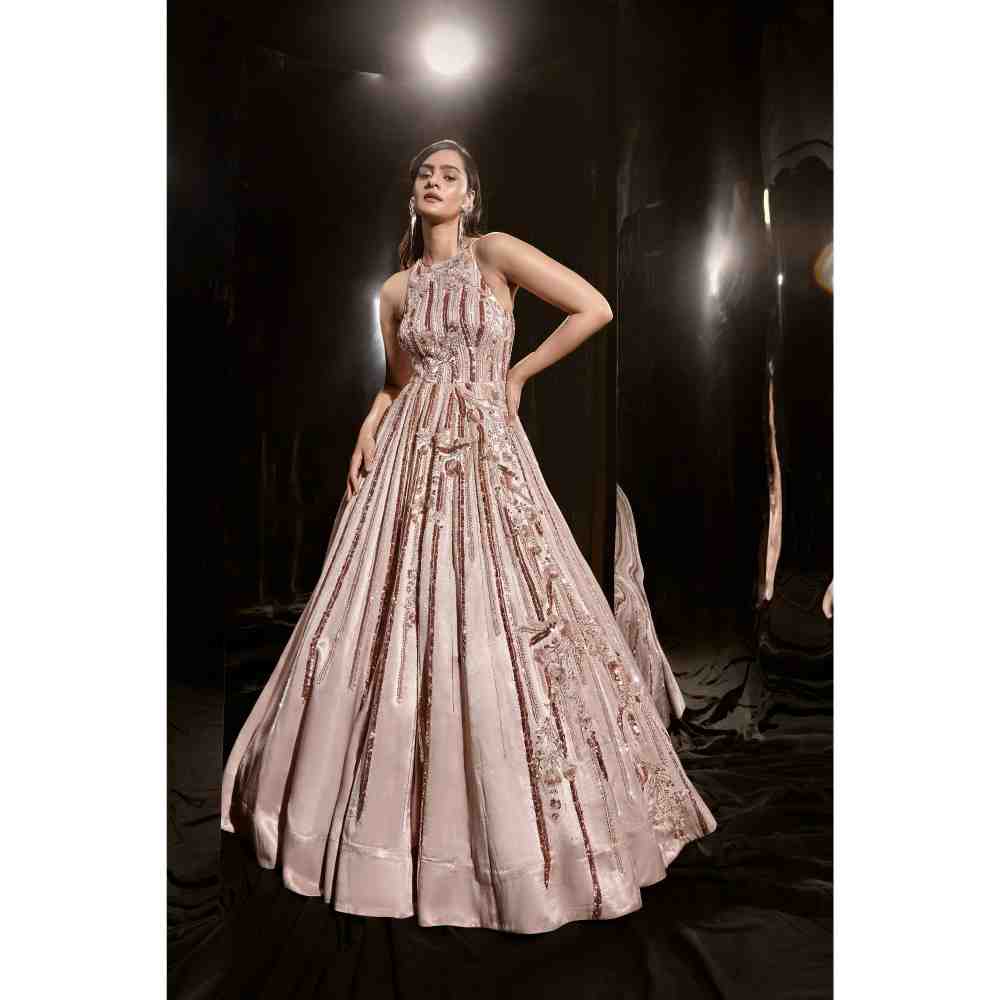 Masumi Mewawalla Blush Pink Embroidered Gown