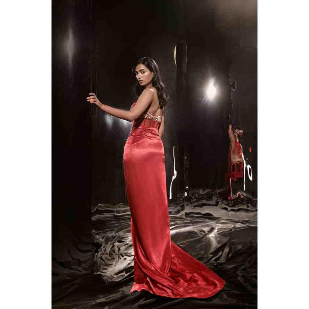 Masumi Mewawalla Red Embroidered Corset Dress