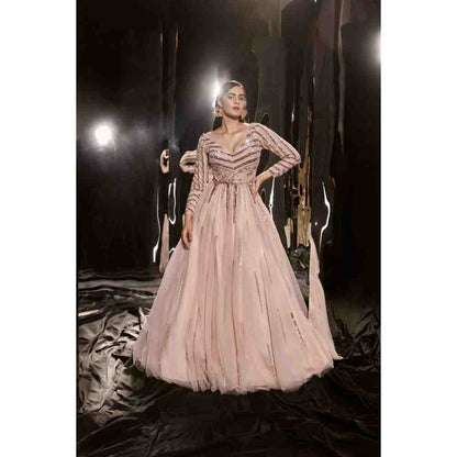Masumi Mewawalla Pinkish Nude Embroidered Gown
