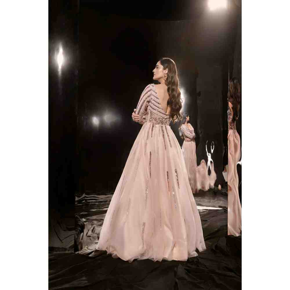 Masumi Mewawalla Pinkish Nude Embroidered Gown