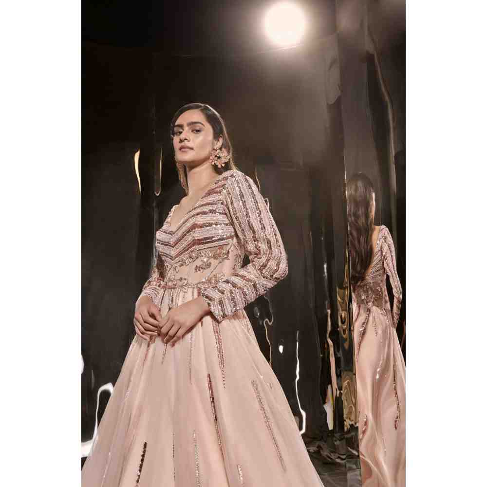 Masumi Mewawalla Pinkish Nude Embroidered Gown