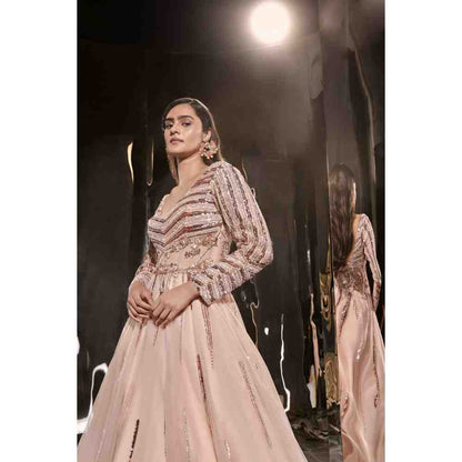 Masumi Mewawalla Pinkish Nude Embroidered Gown