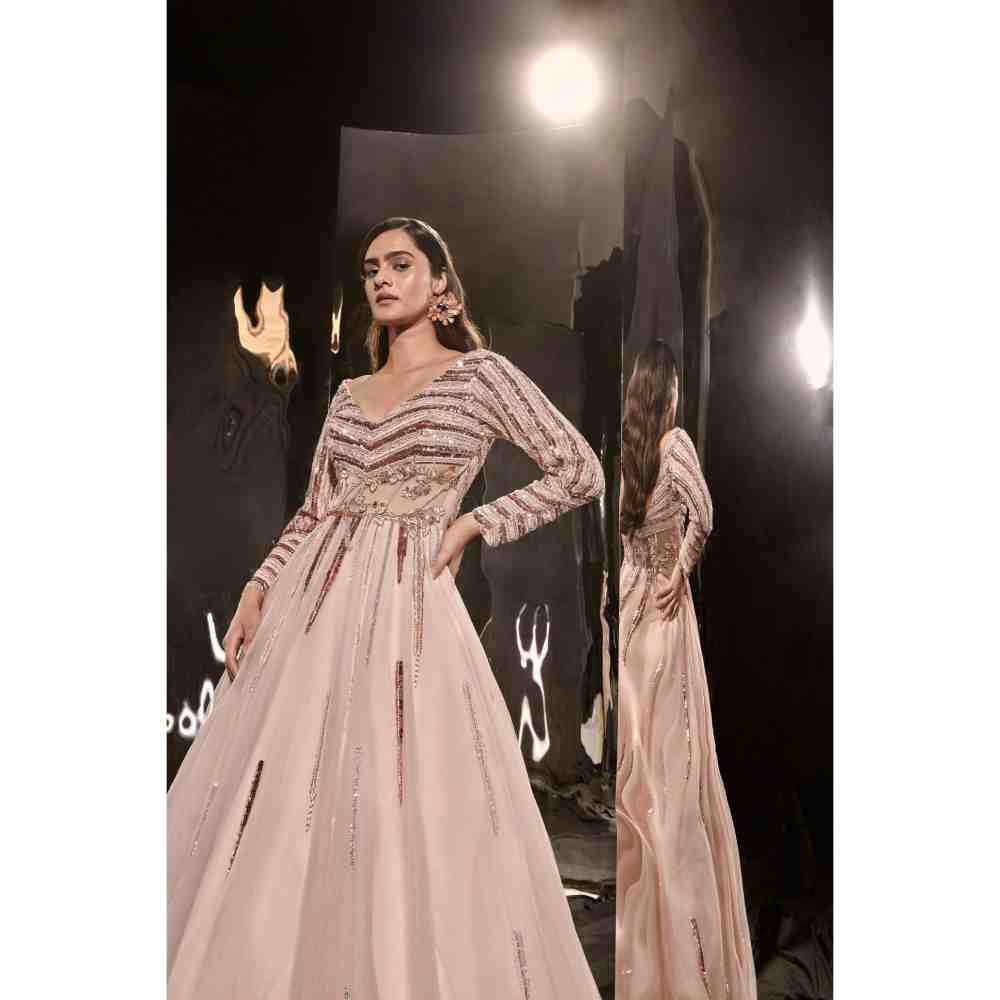 Masumi Mewawalla Pinkish Nude Embroidered Gown