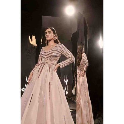 Masumi Mewawalla Pinkish Nude Embroidered Gown