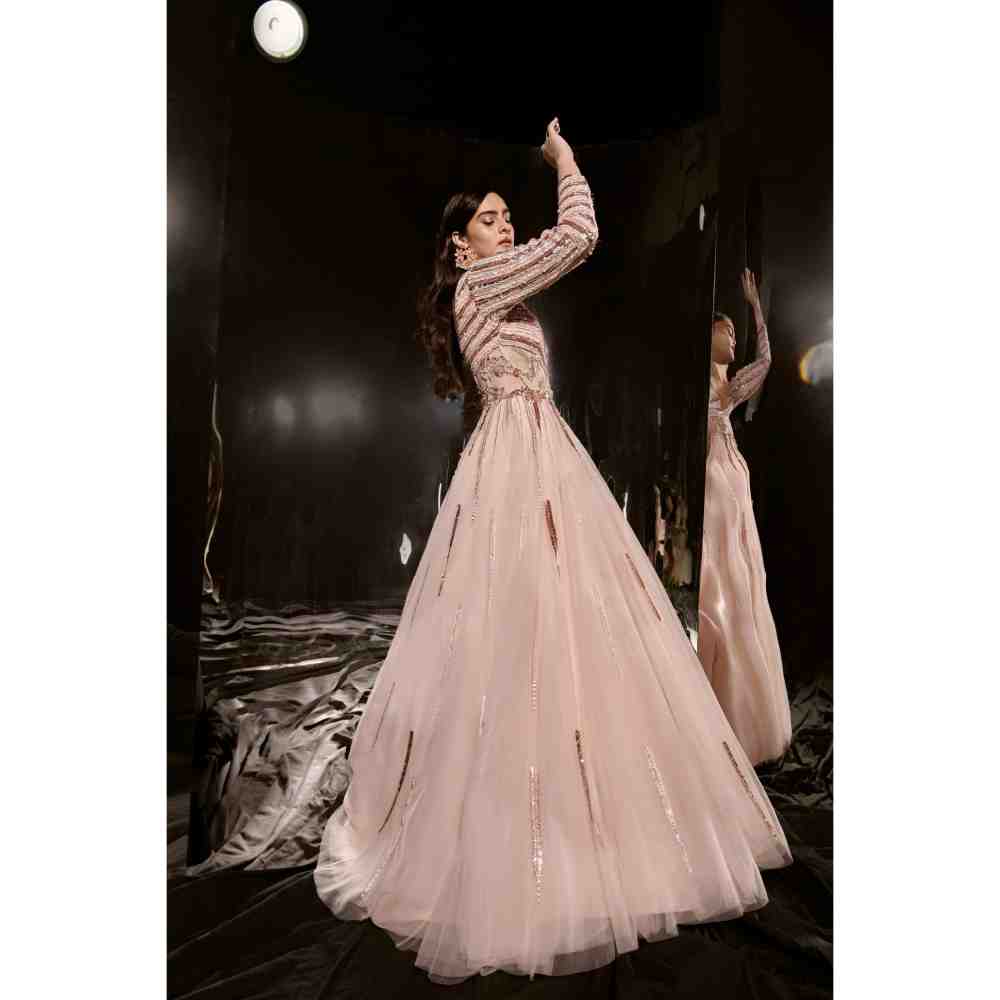 Masumi Mewawalla Pinkish Nude Embroidered Gown